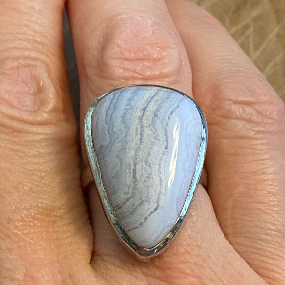 Large Lacey Agate sterling silver ring